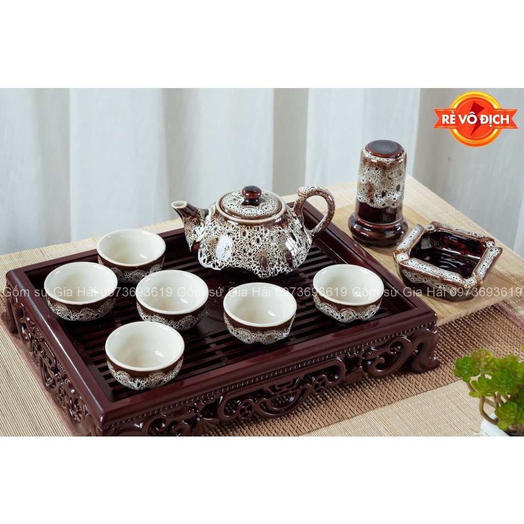Bộ ấm chén da báo Bát Tràng