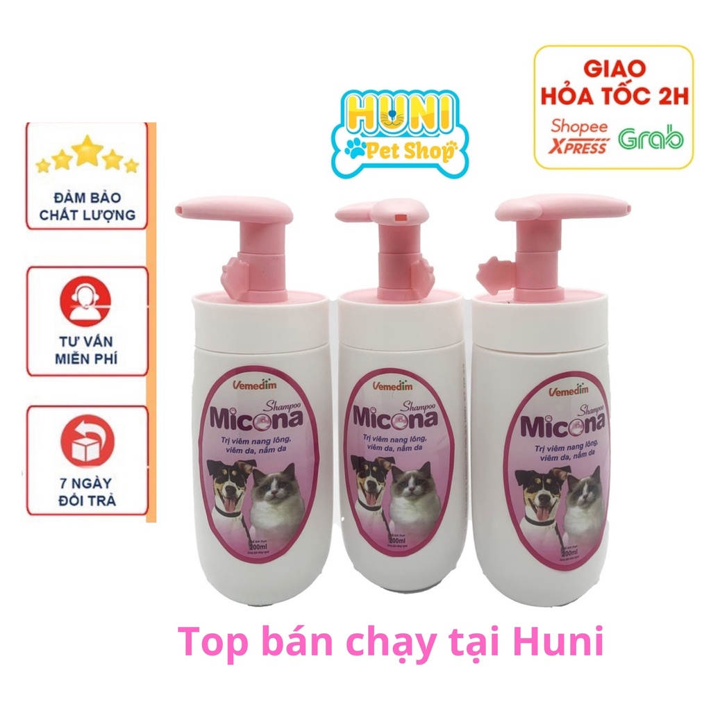 Sữa tắm trị nấm cho mèo Micona Shampoo, sữa tắm trị nấm cho chó chai 200ml - Huni Petshop