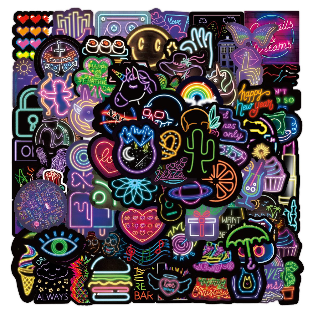 10/ 25/ 50/ 100 Miếng dán họa tiết hoạt hình graffiti neon trang trí đa năng