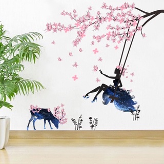 Decal dán tường mẫu Cô gái hươu xanh