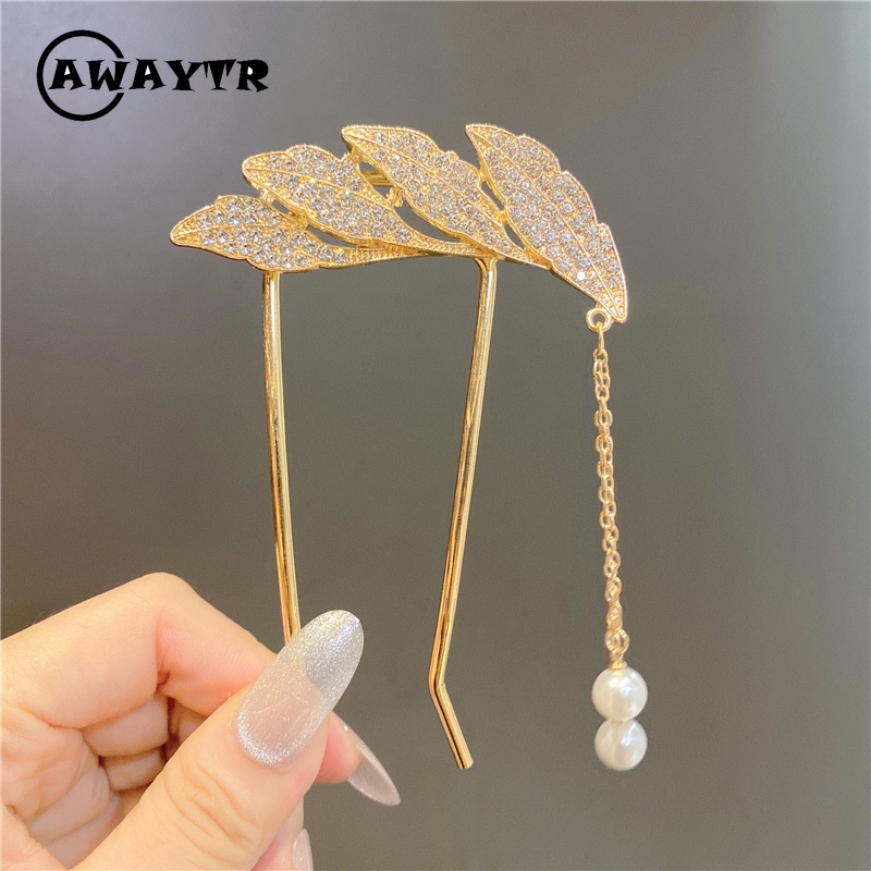 Kẹp Tóc Chữ U Đính Đá Và Ngọc Trai Giả Bằng Kim Loại Thời Trang