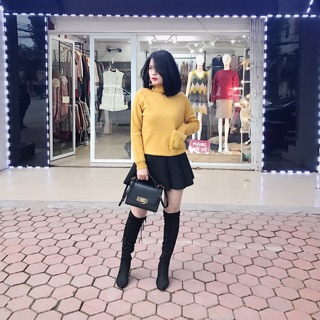 Bốt cao cổ gót nhọn da lộn