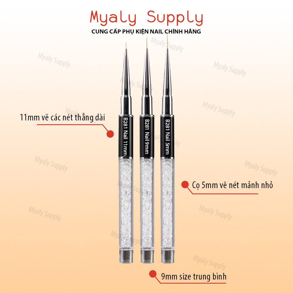 Cọ Nét Nail Cán Đá Nét Nhỏ Dài Mảnh 3 Size
