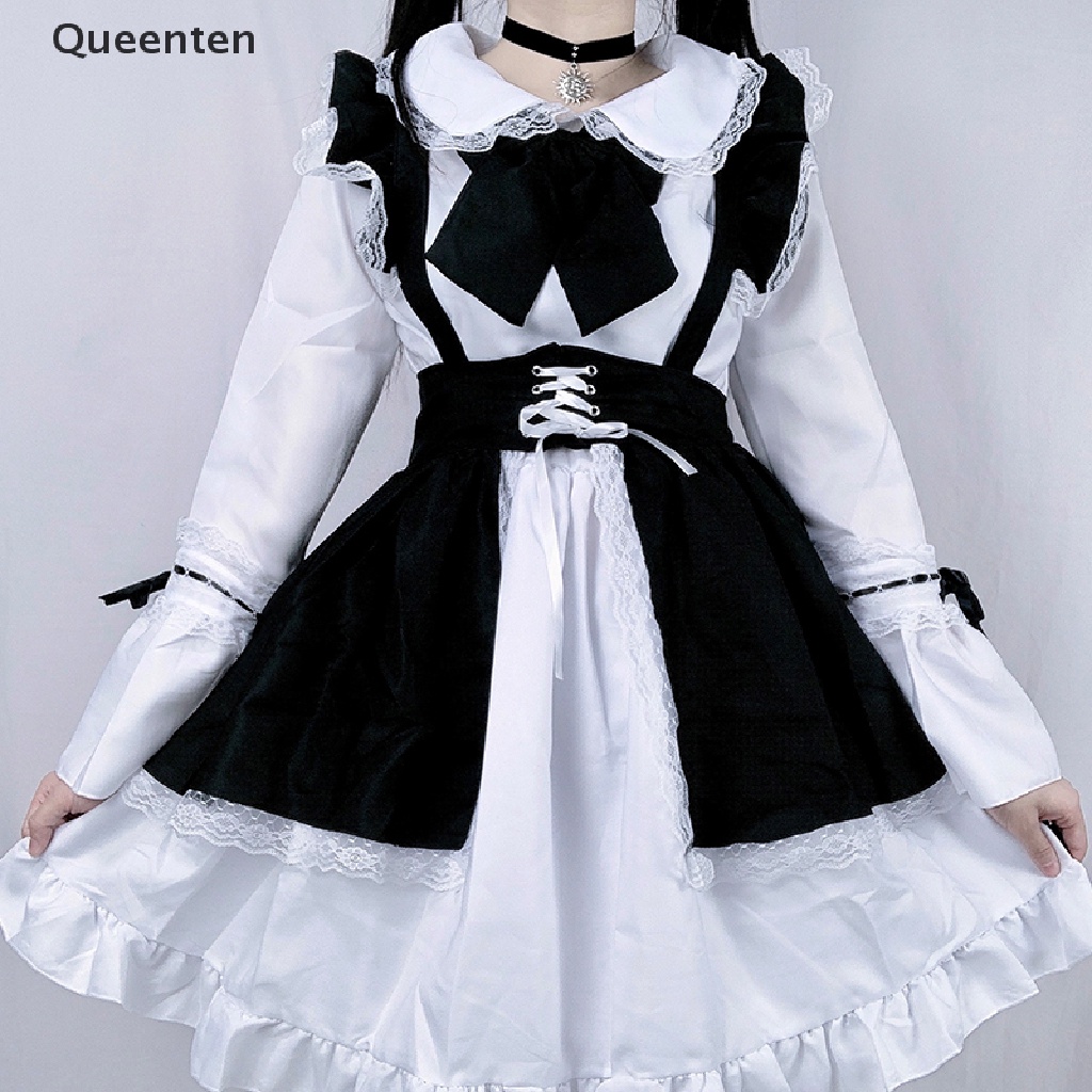 Queenten Women Maid Outfit Anime Dress Apron Dress Lolita Dress Men Cafe Costume Cosplay QT