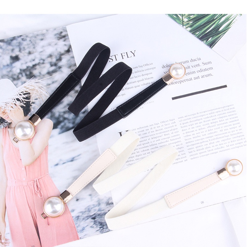 Thắt lưng bản nhỏ co giãn đính ngọc trai phong cách Hàn Quốc cho nữ