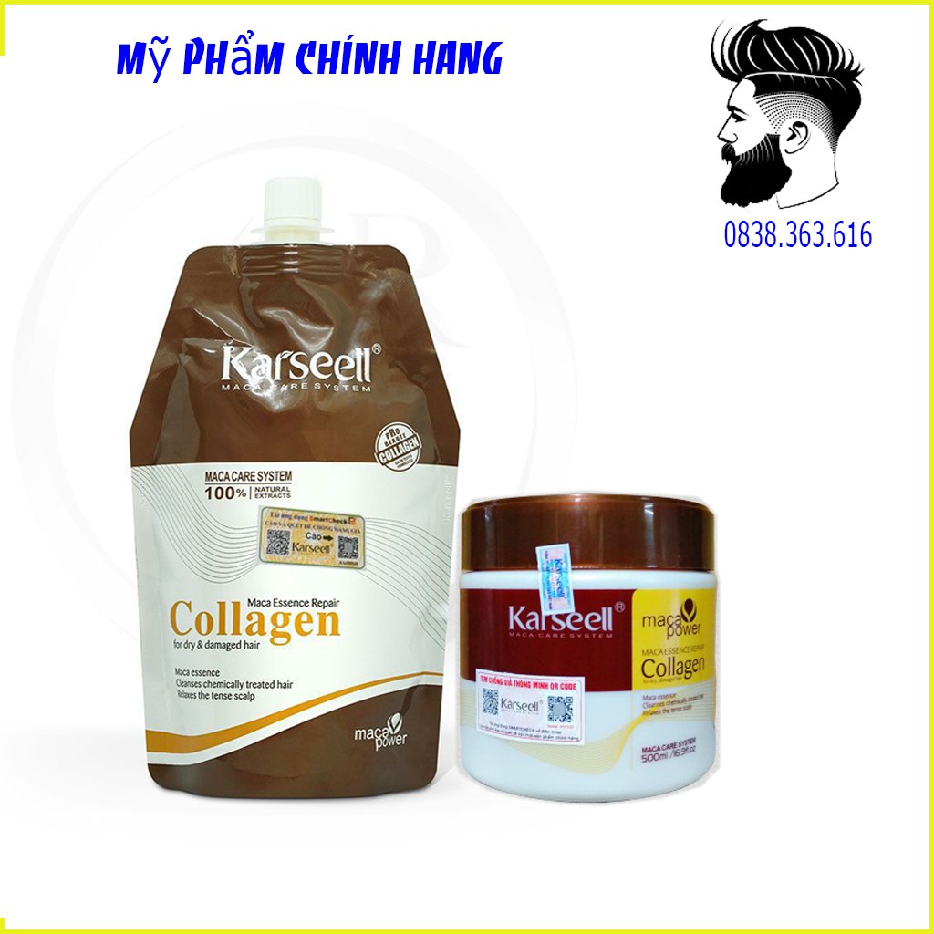 Kem hấp ủ tóc COLLAGEN KARSEELL 500ml chính hãng phục hồi tóc hư tổn khô sơ chẻ ngọn