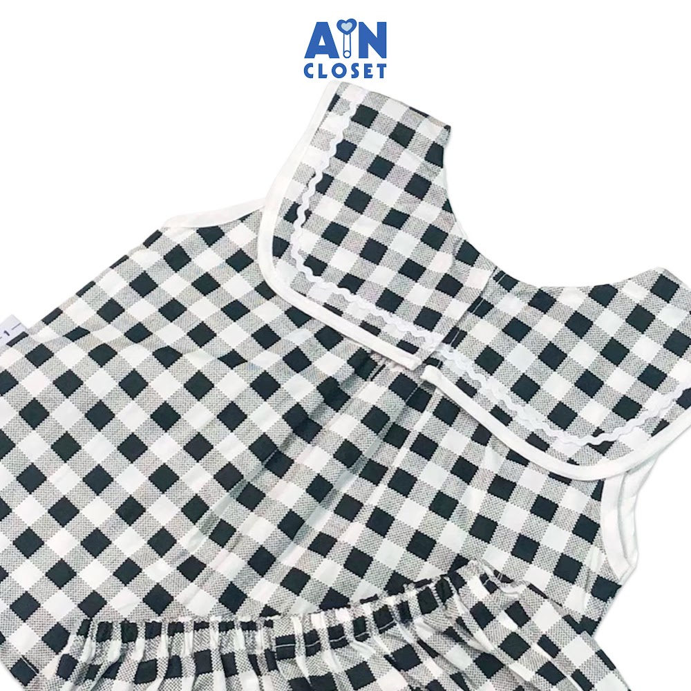 Bộ quần áo ngắn bé gái họa tiết Caro trắng đen cotton - AICDBGSCKOIY - AIN Closet