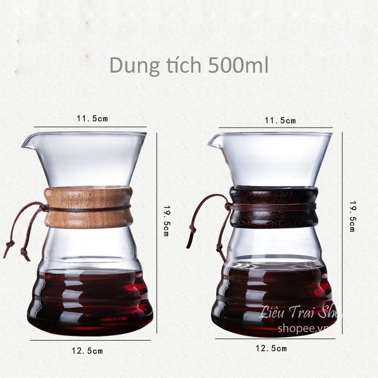 Bình chemex pha cà phê pour over drip brew v60 thủy tinh 500ml