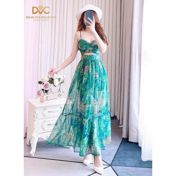 Đầm maxi 2 dây cực xinh voan tơ cao cấp  siêu xinh đi chơi,đi biển  tặng kèm Cột tóc