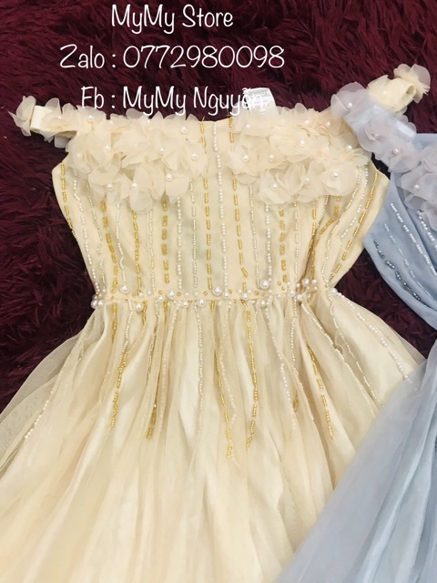 Đầm cúp ngực dự tiệc phồng bí xoắn hoa hồng kết cườm TRIPBLE T DRESS -Size M/L - MS138V