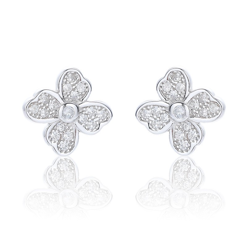 Bông Tai Bạc Ý TNC JEWELLERY 925 Cỏ Bốn Lá May Mắn