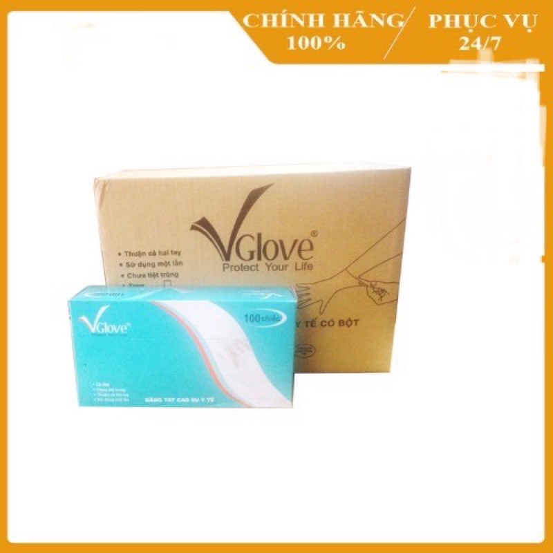 Găng tay y tế Vglove có bột hộp 100 cái [ size S, M ]