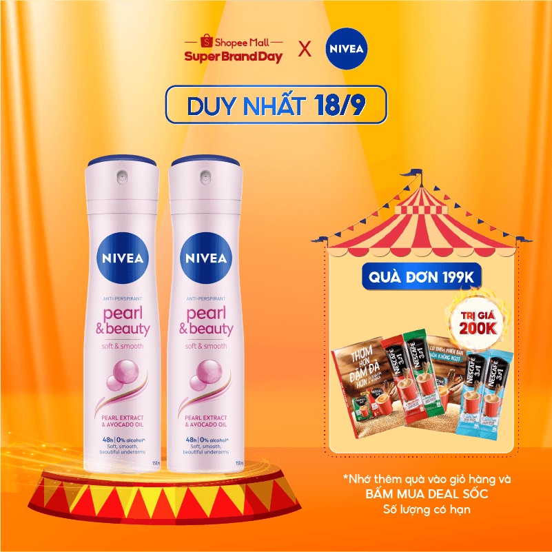 Bộ đôi Xịt ngăn mùi NIVEA Pearl & Beauty ngọc trai quyến rũ (150ml/chai) 83731