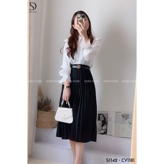 Áo lụa ánh sơ mi cổ cách điệu DORIS S1142 A