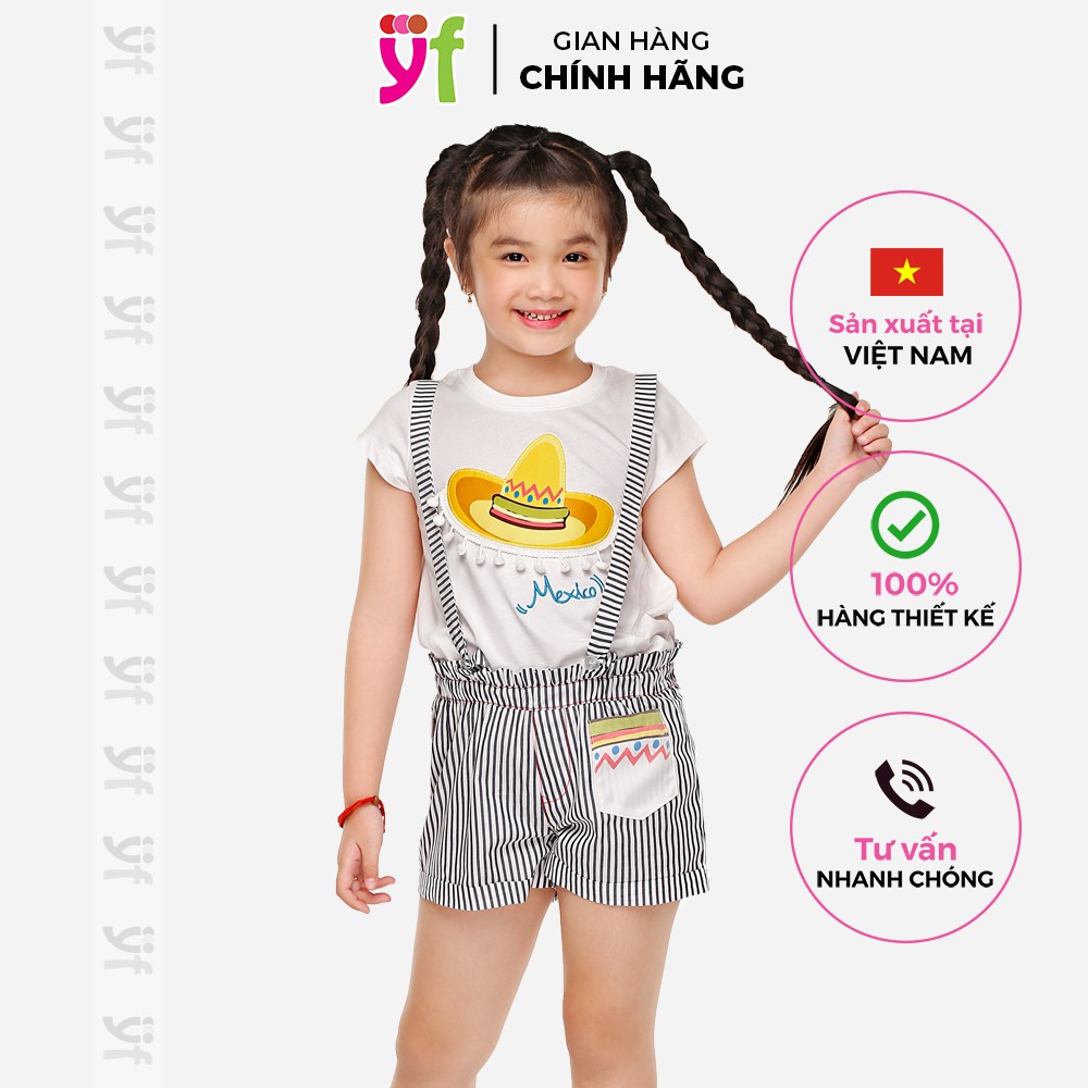 Quần Short YF dạng yếm sọc, có dây đeo vai, vải cotton mềm mỏng 8QX008