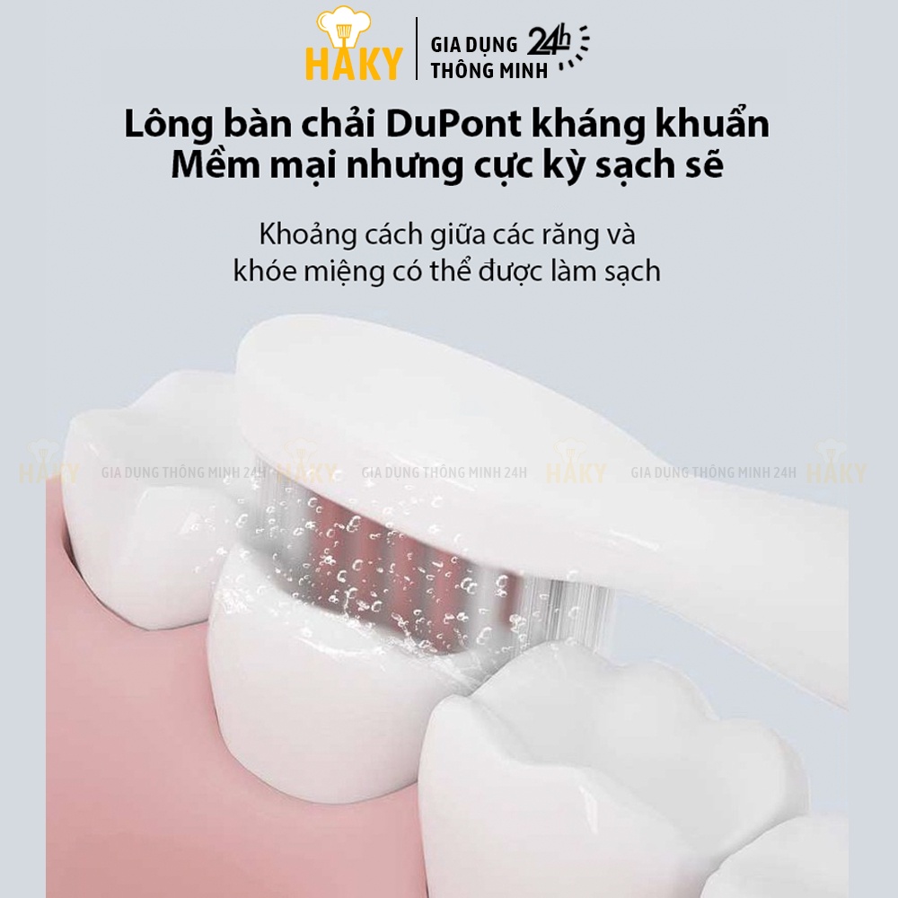 Bàn chải đánh răng điện HAKY024 tự động đánh răng 5 chế độ rung, làm sạch sâu, chống nước IPX7, sạc USB