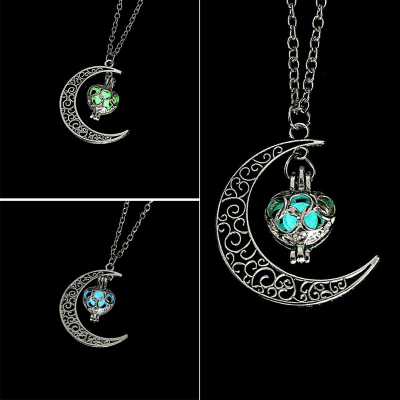 flowersqueen Vòng cổ Mạ Bạc Mặt Trăng Khuyết Phát Sáng Trong Đêm