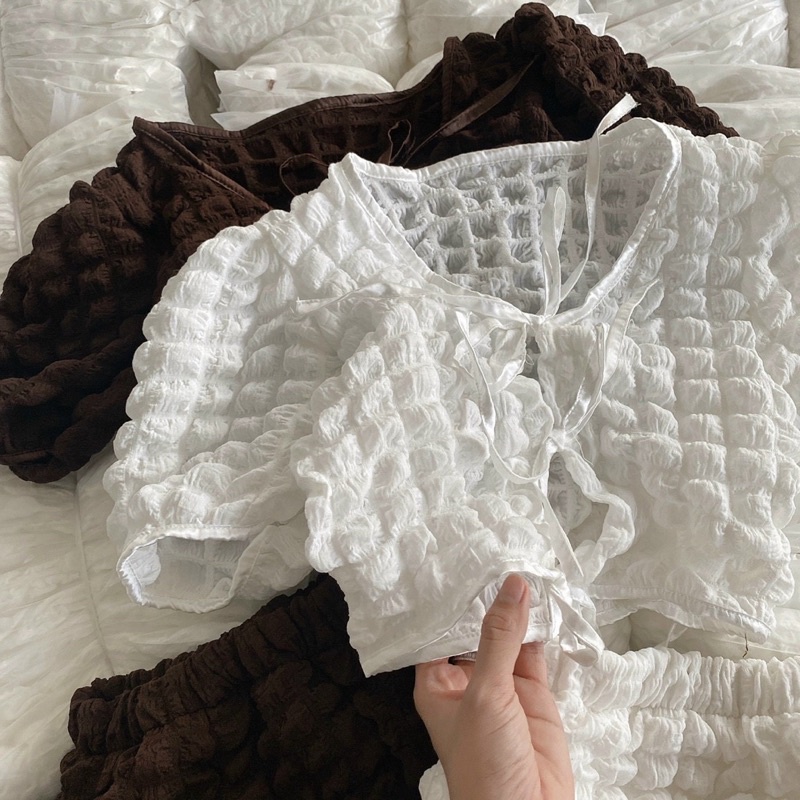 Áo Crt Thắt Dây Nơ Mix Chân Váy 🦋FREESHIP 🦋Áo Chất Xốp Siêu Xinhh