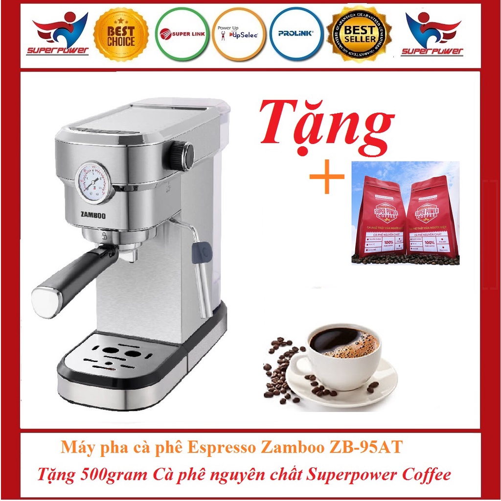 [Mã ELHADEV giảm 4% đơn 300K] Tặng quà Máy pha cà phê Espresso Zamboo ZB-95AT (15bar/1350W)Tặng 500gram Supepwer Coffee