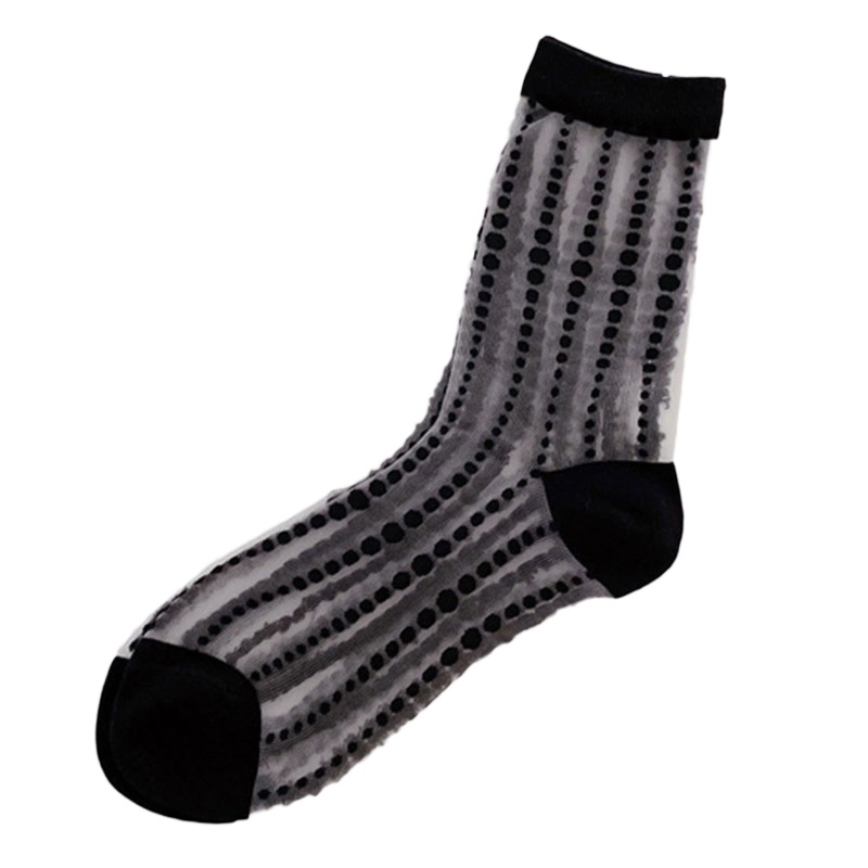 XIXI 1 Đôi Tất Chấm Bi Trắng Đen Phong Cách Lolita Thời Trang