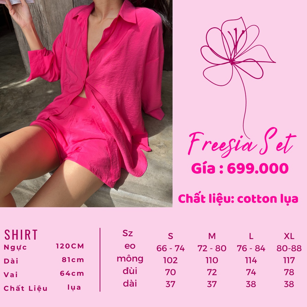 MADAMN - "Freesia" Cành Lan Nam Phi, Set Quần Short và Áo Sơmi Rộng - màu hồng.
