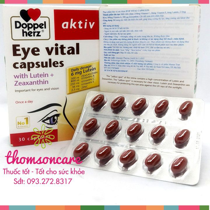 Viên sáng mắt Aktiv Eye Vital của Doppelherz Aktiv từ Đức, giảm mỏi mắt, bổ mắt từ vitamin A, lutein | BigBuy360 - bigbuy360.vn