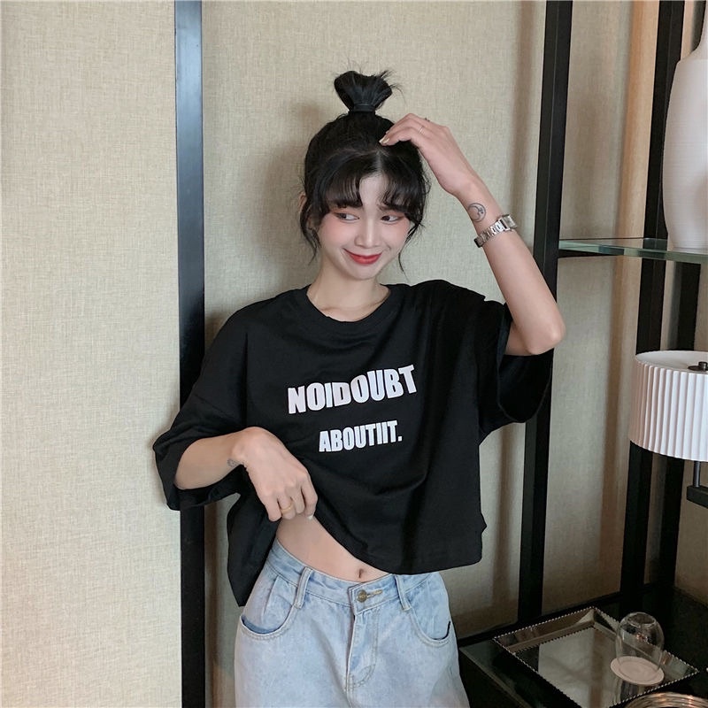 Áo Croptop Tay Ngắn Phong Cách Hàn Quốc