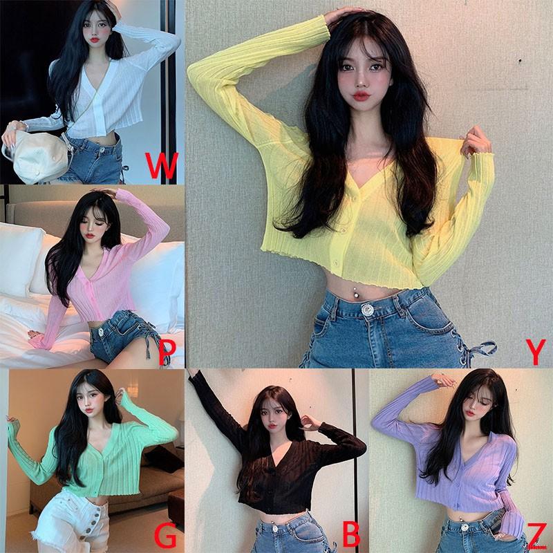 Áo Khoác Cardigan Dệt Kim Tay Dài Cổ Chữ V Màu Trơn Phong Cách Hàn Quốc