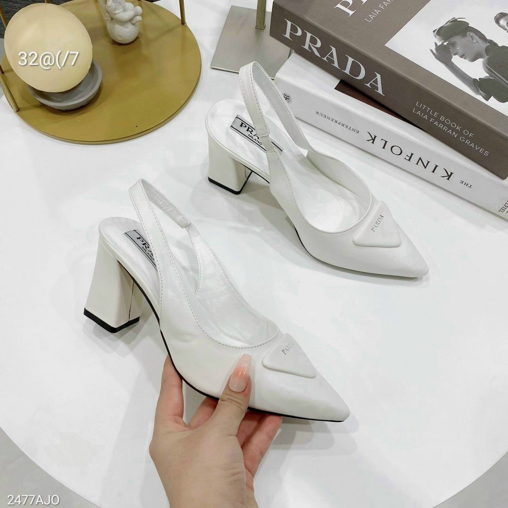 Giày cao gót công sở nữ  Giày nữ mũi nhọn gót vuông cao 7 phân nơ đính đá SK08