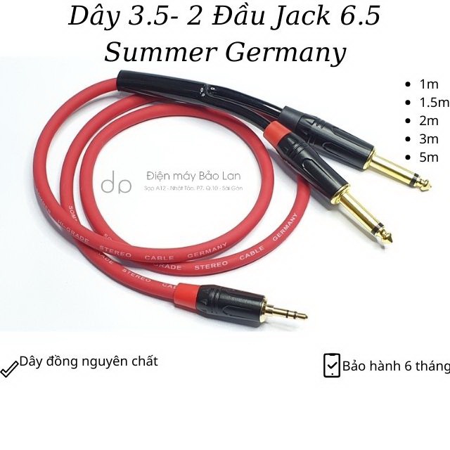 Dây 3.5 Ra 2 Đầu Jack 6.5, Hãng Sommer Germany, Màu Đỏ, Bảo Hành 6 Tháng