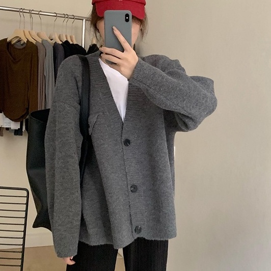 Áo khoác cardigan ZHELIHANGFEI dệt kim tay dài cổ chữ V phong cách học đường thời trang cho nữ