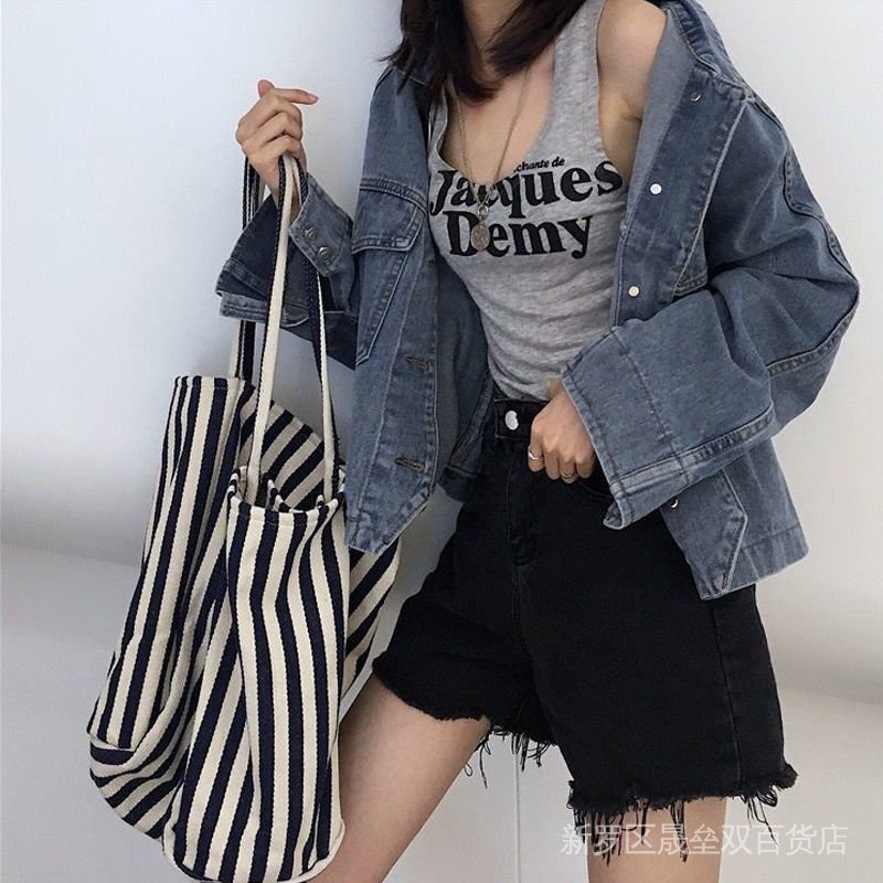 Túi Tote đeo vai sức chứa lớn họa tiết kẻ sọc phong cách Hàn Quốc thời trang xu hướng mới dành cho nữ 2021