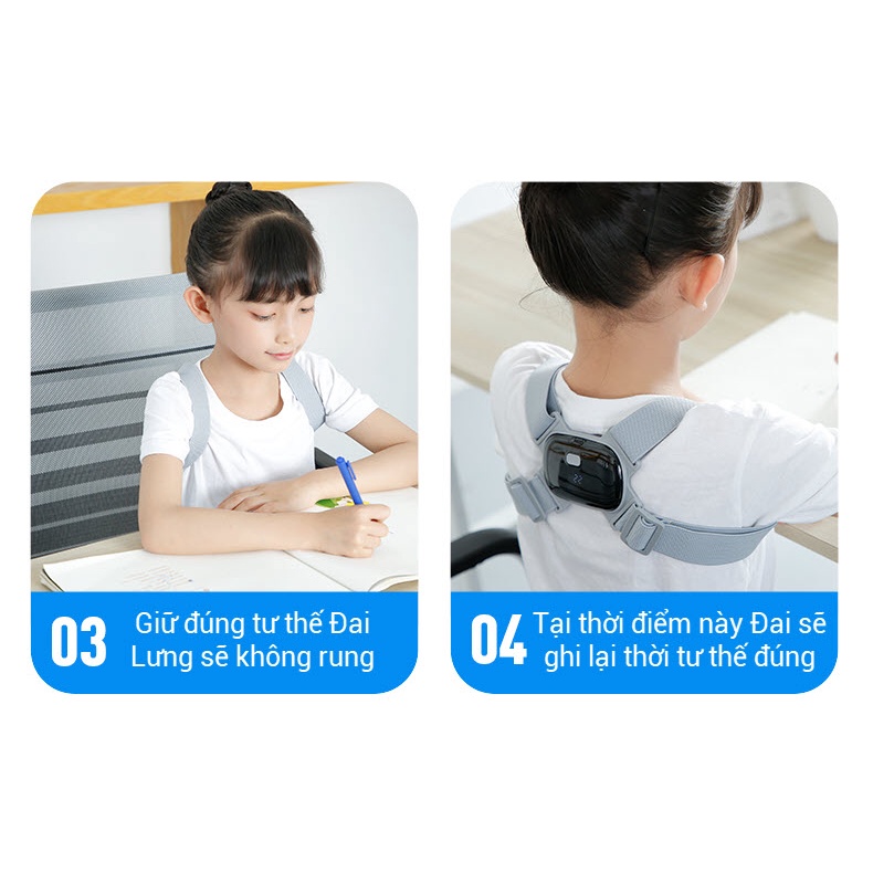 [Hàng Nhật Bản] Đai chống gù lưng trẻ em cao cấp, cảm biến rung thông minh, màn LCD báo góc nghiêng - Đai lưng chống gù