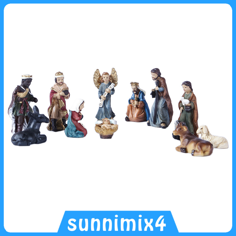 [H₂Sports&Fitness]11x Family Nativity Figurine Birth of Jesus Statue Religious Desk Decor Gift