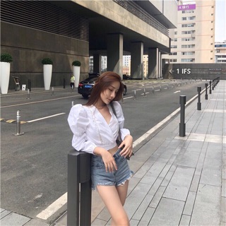 🔥Áo Kiểu Voan Cổ V Phối Ren