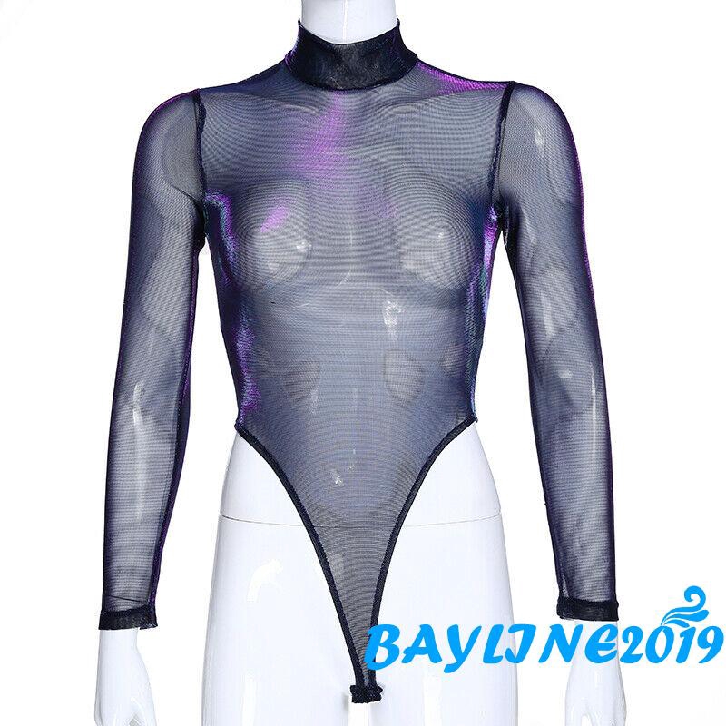 Bodysuit lưới tay dài xuyên thấu gợi cảm cho nữ