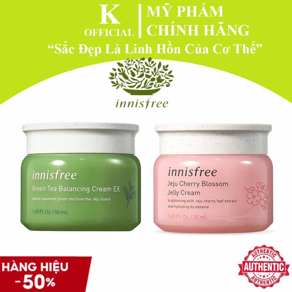 Kem dưỡng da Innisfree trà xanh , Innisfree Cherry Blossom hoa anh đào , kem dưỡng ẩm Innisfree trà xanh 50ml