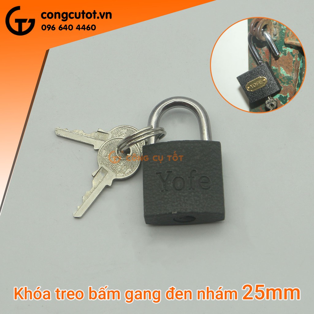 Khóa treo bấm gang nhám đen cỡ bé 25mm chuyên khóa tủ tài liệu