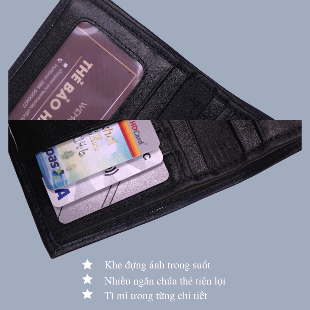 Ví Nam Da Bò WEMODA chuyển màu xanh dương dáng đứng bảo hành 24 tháng