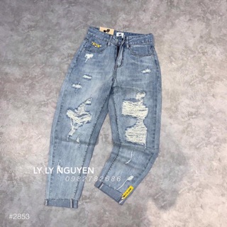 Quần bò rách cạp cao