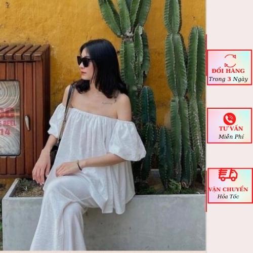 Áo trễ vai babydoll nữ tay bồng dáng suông oversize phom rộng tiểu thư bánh bèo đi biển Hàn Quốc