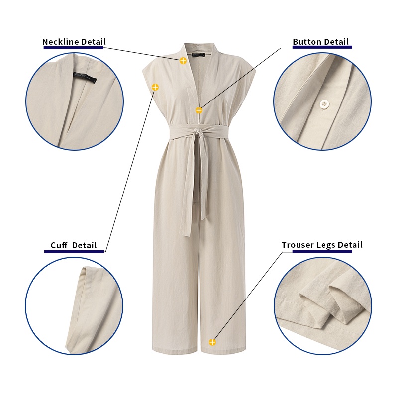 Áo liền quần Zanzea không tay cổ chữ V có nút cài thời trang dành cho nữ