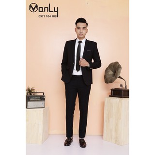 Bộ Veston trẻ màu ĐEN - Tặng móc treo vest và túi bọc vest - Kiểu dáng Hàn Quốc