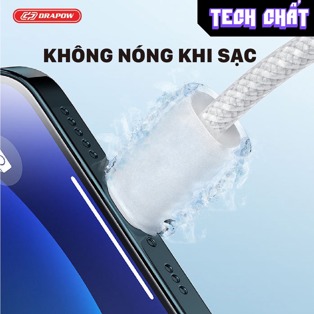 Dây cáp sạc nhanh 40W PD Type C to L/ C to C chính hãng drapow dành cho điện thoại lPhone lPAD và Android CZ07 tech chất