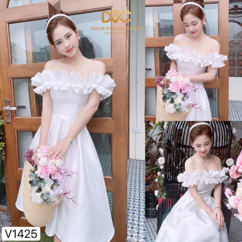 VÁY THIẾT KẾ XOÈ TRẮNG TRỄ VAI V1425 | BigBuy360 - bigbuy360.vn