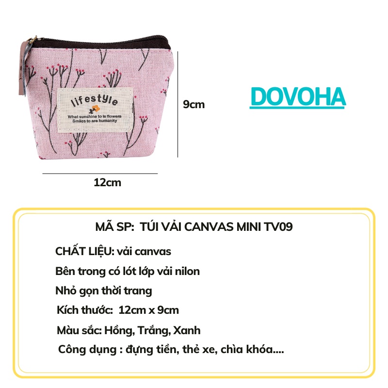 Túi ví nữ mini cầm tay vải canvas đựng đồ nhỏ dễ thương phong cách hàn quốc DOVOHA TV09