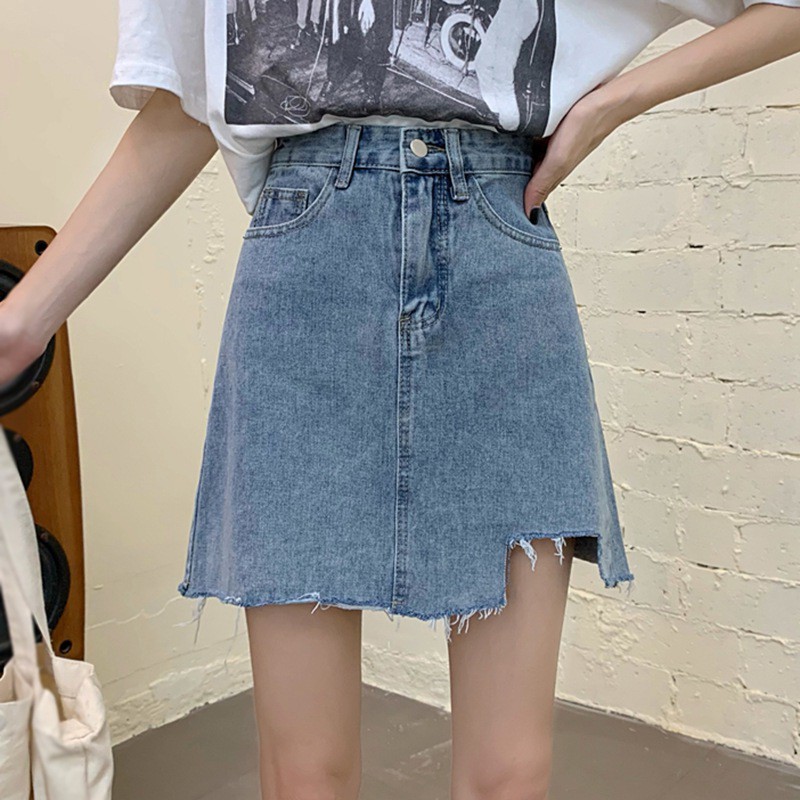 Chân Váy Jean Chữ A Lưng Cao Thời Trang Mùa Hè Phong Cách Hàn Quốc Thoải Mái Cho Nữ