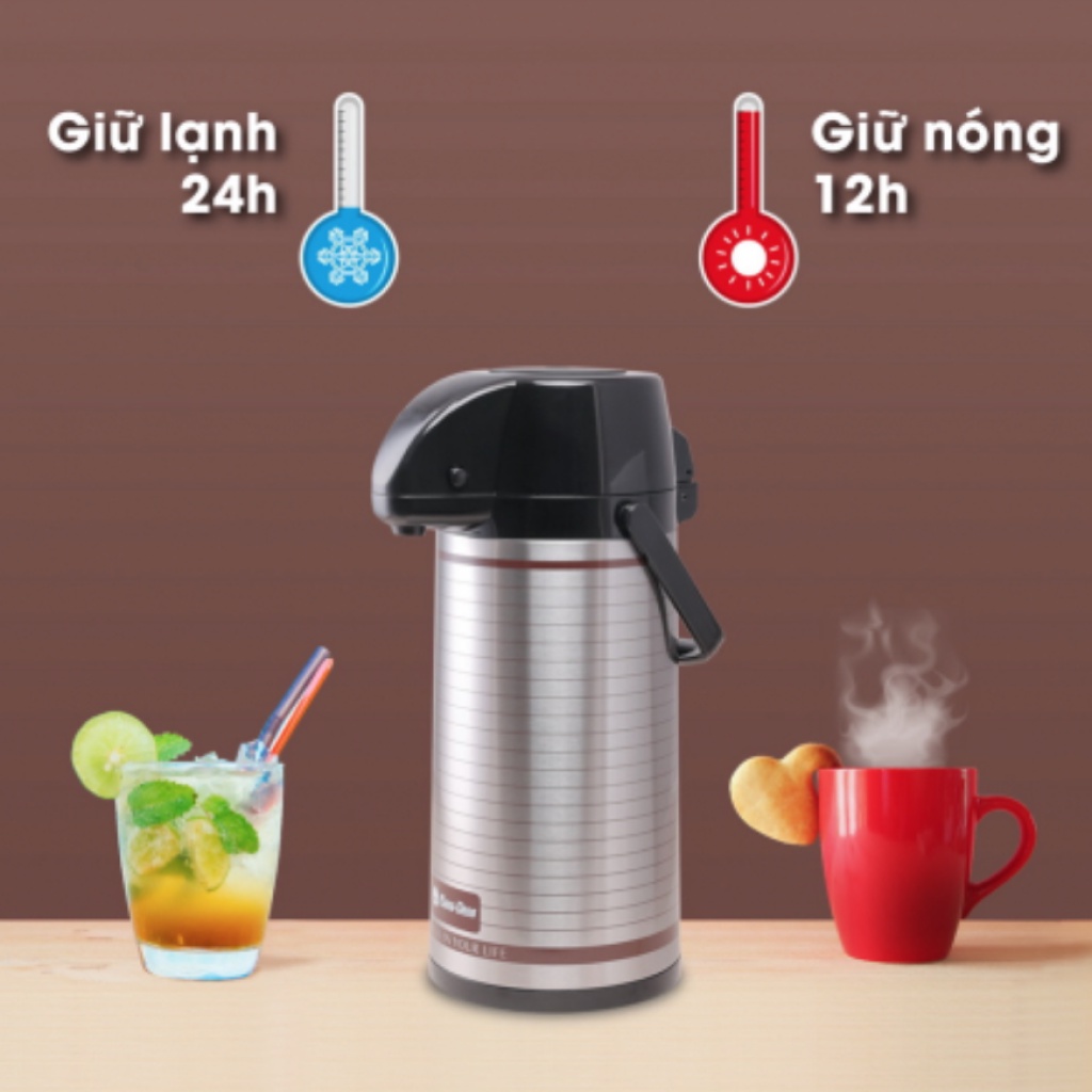 Phích nước Rạng Đông 2 lit, nút bấm cao cấp,chất liệu inox, Bình thuỷ cafe giữ nhiệt, Model RD 2045ST3.E