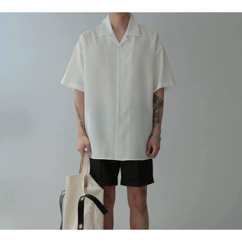 Áo sơm mi tay ngắn form rộng chất lụa mềm mát. không nhăn