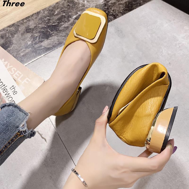 Women's shoes, high heels, thick heels, single shoes, all-match gentle, square-toed mid-heel, casual one-footed women's shoes, all-match peas shoes